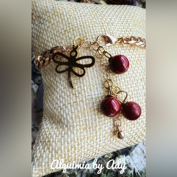 GOLD CORAL AND DRAGONFLY BOHO BRACELET CHARMS - Picture 1 of 2